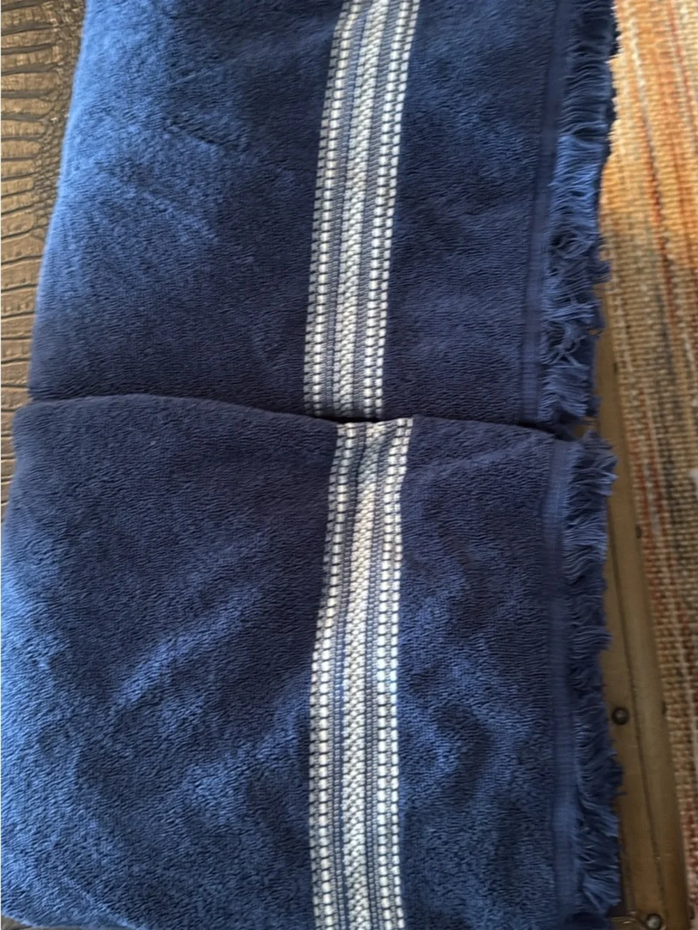 Threshold Navy Plaid Shower Curtain with Fringe